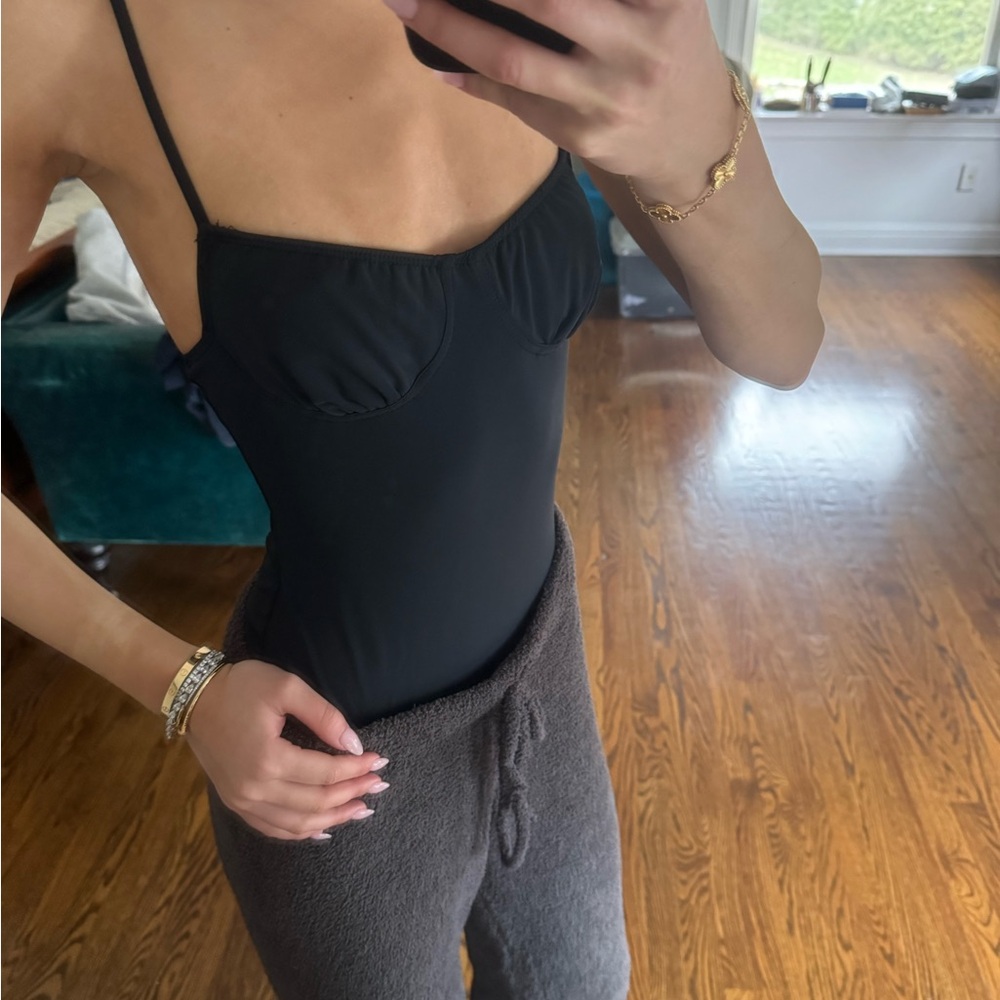 WeWoreWhat Black Spaghetti Strap Bustier Bodysuit